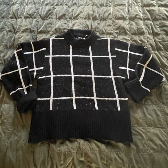 Sz large mock turtle neck window pane print sweater - Picture 1 of 3
